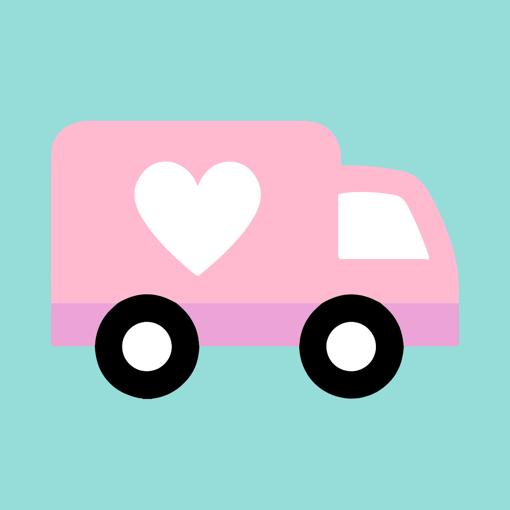 Pink truck with a heart on a light blue background