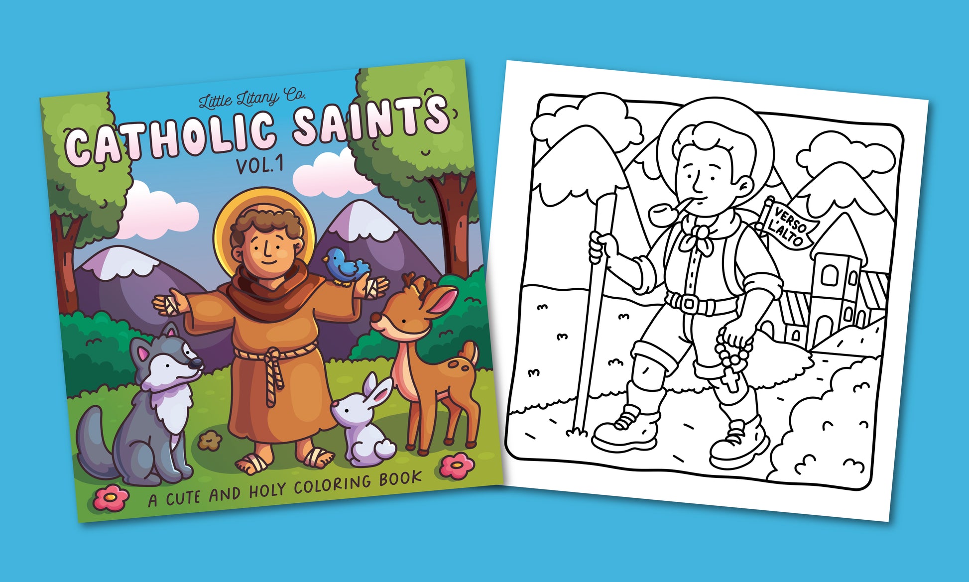 The Catholic Saints Coloring Book Vol. 1, a thoughtful Catholic gift and creative faith activity.